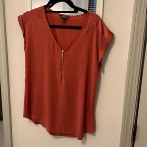 Coral v neck silk top